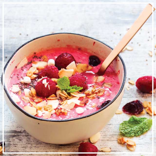 Raspberry and shaved almond porridge